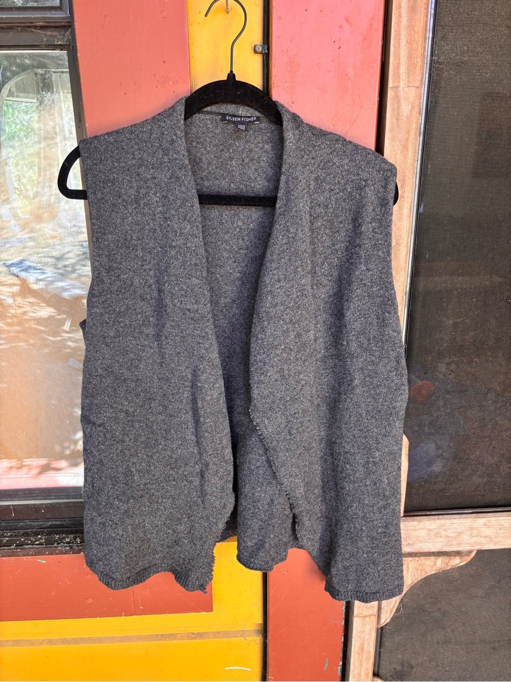 Eileen Fisher Heather Gray Wool Open-Front Vest